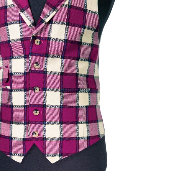 Mens Vest 42R Purple Ivory Plaid Wool Waistcoat Formal Wedding Party Groom Large - Picture 6 of 10